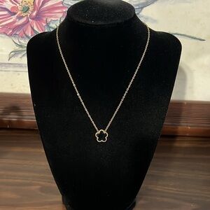 Gold plated stainless steel black flower double sided necklace